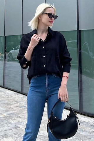 Madmext Siyah Muslin Kumaş Basic Kadın Gömlek Mg1660-siyah Siyah