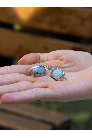 Doğal Taş Aytaşı Doğal Taşlı Rodyum Kaplama Kadın Küpe Euku3ayr Beyaz