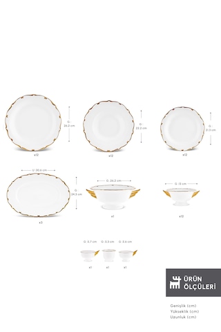 Karaca Royal Bone Spirit 55 Parça 12 Kişilik Yemek Takımı Beyaz - Gold