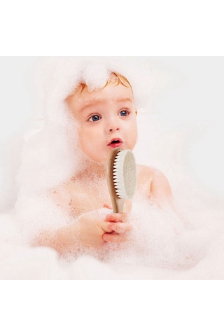 Geeksen Bebek Saç Bakım Seti - Ahşap Tarak, Masaj Fırçası Ve Silikon Fırça 4 Parça Yenidoğan Ve Çocuklar İçin