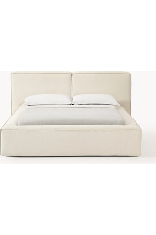 Nova Karyola Baza Başlık Set 180x200 Cm. Kırık Beyaz Keten Kumaş Montaj Dahil