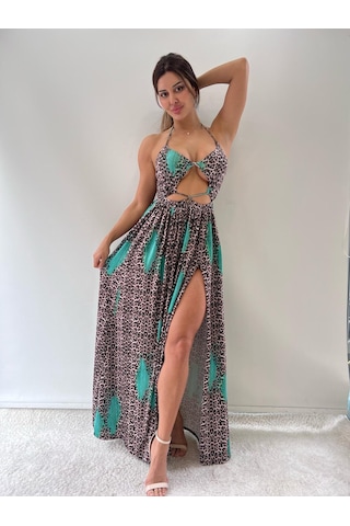 Pink Life Leopar Desenli Micro Kumaş Uzun Summer Dress-leopar Leopar