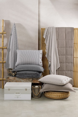 Life %100 Pamuk Nevresim Takımı Ve Yatak Örtüsü 7 Parça Antrasit Bej