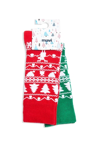 Mavi - Yılbaşı Temalı 2li Çorap Seti 0911390-82054 Kırmızı