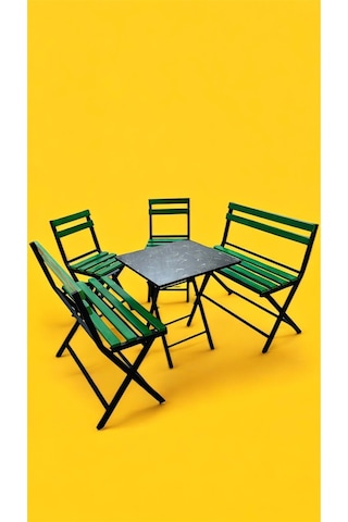 Modern 2-2-1-1 Balkon Bahçe Mutfak Bistro Set Katlanır Masa-sandalye 6 Kişilik Yeşil
