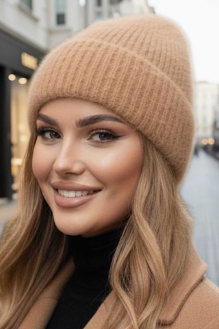 Tezzgelsin Kadın Tüylü Soft Bere Tüylü Bere Camel