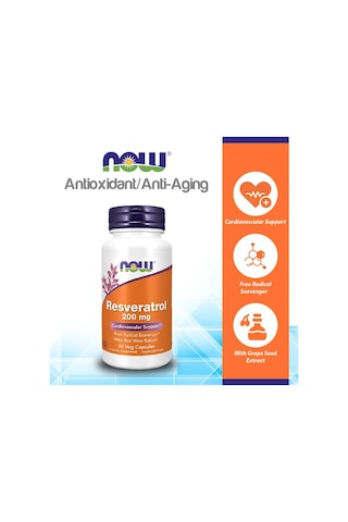 Now Foods Resveratrol Grape Seed Extract Antioxidants Brain & Cognitive 200 Mg 60 Veg Caps