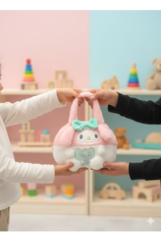 Peluş Sevimli Karakterli El Çantası Yumuşak Oyuncak Görünümlü Çocuk & Genç Çantası 5 Renk Beyaz - Pembe