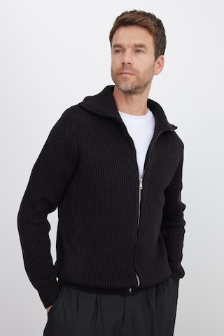 Tudors Erkek Slim Fit Dik Yaka Fermuarlı Siyah Düz Hırka-41798 Siyah