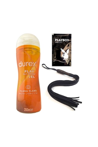 Durex Play 2si1 Arada Ylang Ylang Baştan Çıkartmaya & Kayganlaştırmaya Jel 200 Ml + Siyah Püsküllü Deri Kirbaç + Hediye