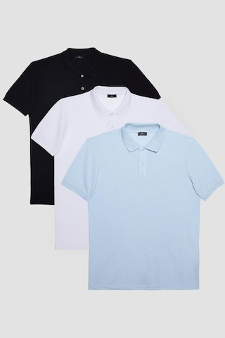 Tudors Erkek 3'lü Paket Siyah-mavi-beyaz Slim Fit Dar Kesim Pamuklu Düz Pike Polo Yaka Tişört-32179 Multi Çok Renkli