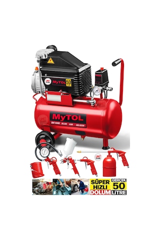 Süper Hızlı 2hp 50lt Full Paket Hava Kompresörü Boya,lastik Şişirmetemizleme 5pcs Havalı Kit