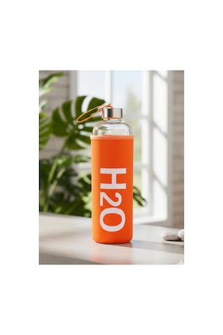 H2o Kılıflı Pastel Renk Cam Matara 1000 Ml Turuncu