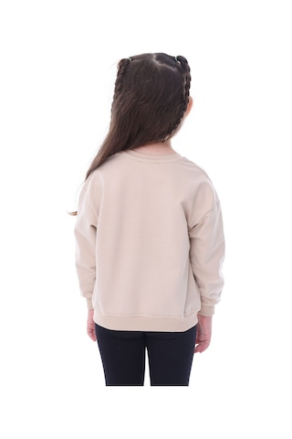Zuzunga Basic Düz Renk Bej Fırçalı Yumuşak %100 Pamuk Sweatshirt