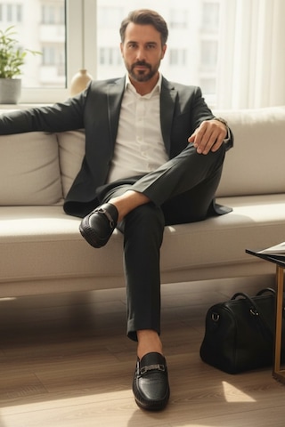 Enoch Hakiki Deri Siyah Lazer Kesim Tokalı Erkek Comfort Makosen Siyah