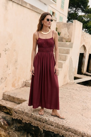 Sateen Askılı Uzun Elbise - Bordo-137495