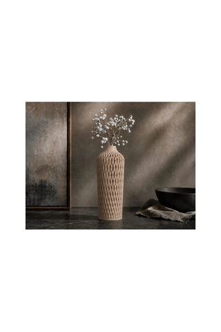 Diamont Mat Beige Vazo Modern Dekoratif 3d Baskı Vazo 137x250 Mm Çok Renkli