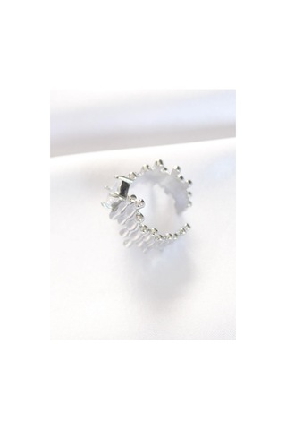 Silver Renk Tırtıklı Kalın Baget Taş Tasarım Ayarlanabilir Yüzük Gümüş