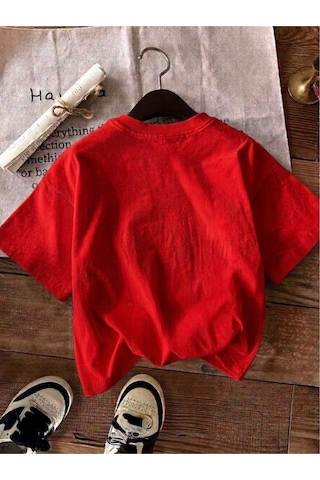 Kadın Bohem Kelebek Desenli Grafik Baskılı T-shirt Kırmızı