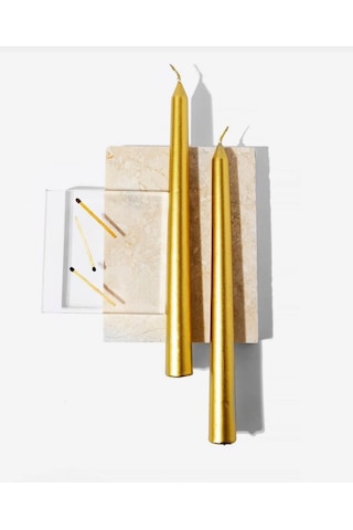 Denic 2 li Metalik Gold Şamdan Mum  Konik Mum