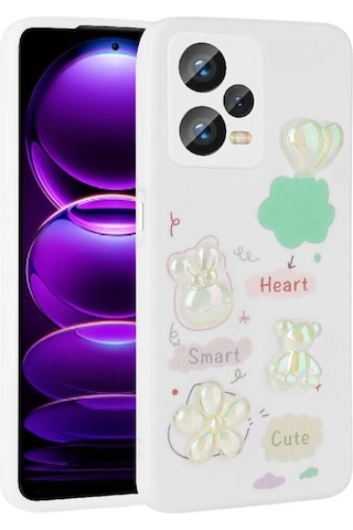 Xiaomi Redmi Note 12 4g Kılıf Kabartma Figürlü Parlak Zore Toys Silikon Kapak Beyaz