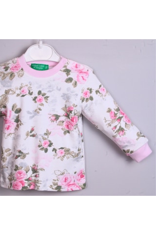 Büyük Çiçek Desenli Kız Bebek Eşofman Takımı Pembe Pembe