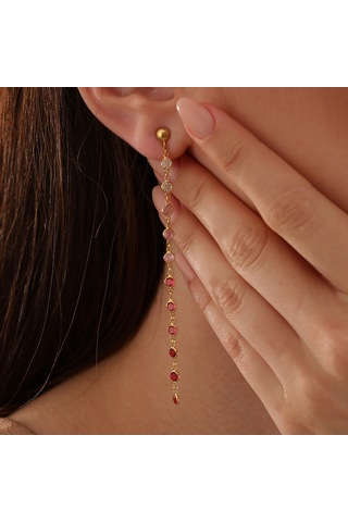 Queen Silver Jewelry 925 Ayar Gümüş Kırmızı Renk Geçişli Küpe Altın