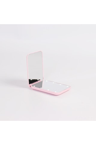 Wezone Led Işıklı 8 Led'li Elden Taşınabilir Katlanabilir Makyaj Aynası, 2x Büyütme Özelliği, Pilli, Pembe Hediyelik Ayna