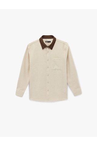 Koton Regular Fit Cepli Renk Kontrastlı Klasik Yaka Uzun Kollu Gömlek Bej 6wam60235hw Ekru