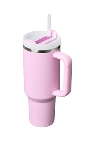 Kiraz Çiçeği Temalı Pipetli Termos Bardak, 1.18 Litre Kapasite Açık Kahverengi