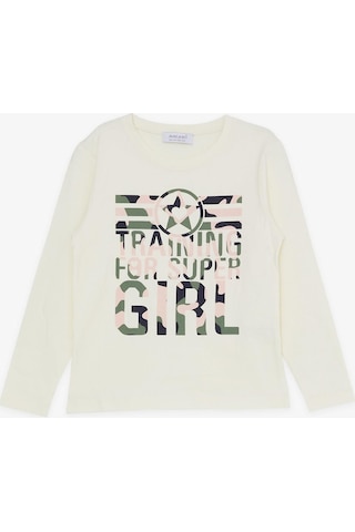 Macawı Kız Çocuk Pijama Takımı Kamuflaj Desenli 3-8 Yaş, Krem-krem Krem