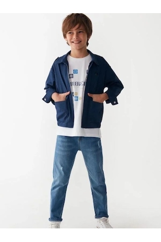 Çocuk Pamuklu Mevsimlik Cepli Ceket-14016 Lacivert