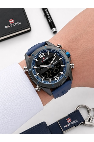 Naviforce Silokon Kordon Dijital & Analoğ Mekanizma Bileklik Hediyeli 3 Atm Erkek Kol Saati Nf9264.2 Siyah