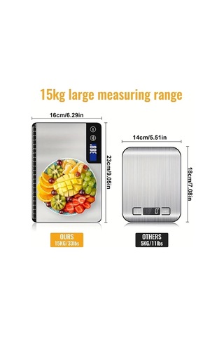 Motion003 8 İnç Uzunluk 33 Pound Kapasiteli Gümüş Rengi Siyah Dijital Mutfak Terazisi 1g Hassasiyet Gram Ons Ölçüm Paslanmaz Çelik Cam Platform Gümüş Rengi+siyah