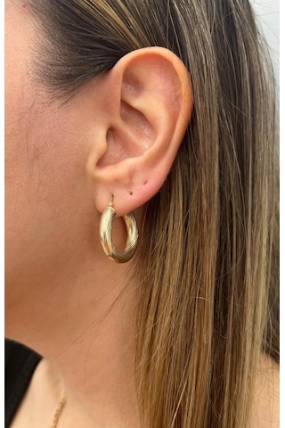 Altın Nesil - 14 Ayar Altın Çizgi Detaylı Orta Halka Küpe Altın - Beyaz Altın