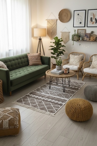 Bohem Geometrik Desen Makinede Yıkanabilir Kilim Çift Taraflı Pratik Ve Günlük Kullanıma Uygun Kilim Renkli