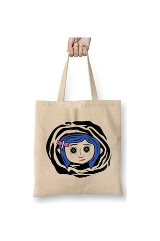 Toyaso Coraline Jones 09 Bez Çanta Uzun Saplı Alışveriş Çantası Plaj Çantası Beyaz
