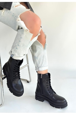 Allex Siyah Cilt Bağcıklı Bot Çok Renkli