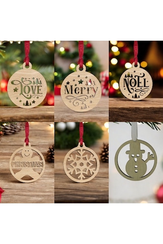 10 Parça Ahşap Yılbaşı Ağacı Süs Seti-4 Ortalama 6-8 Cm Noel Ağacı Süsü