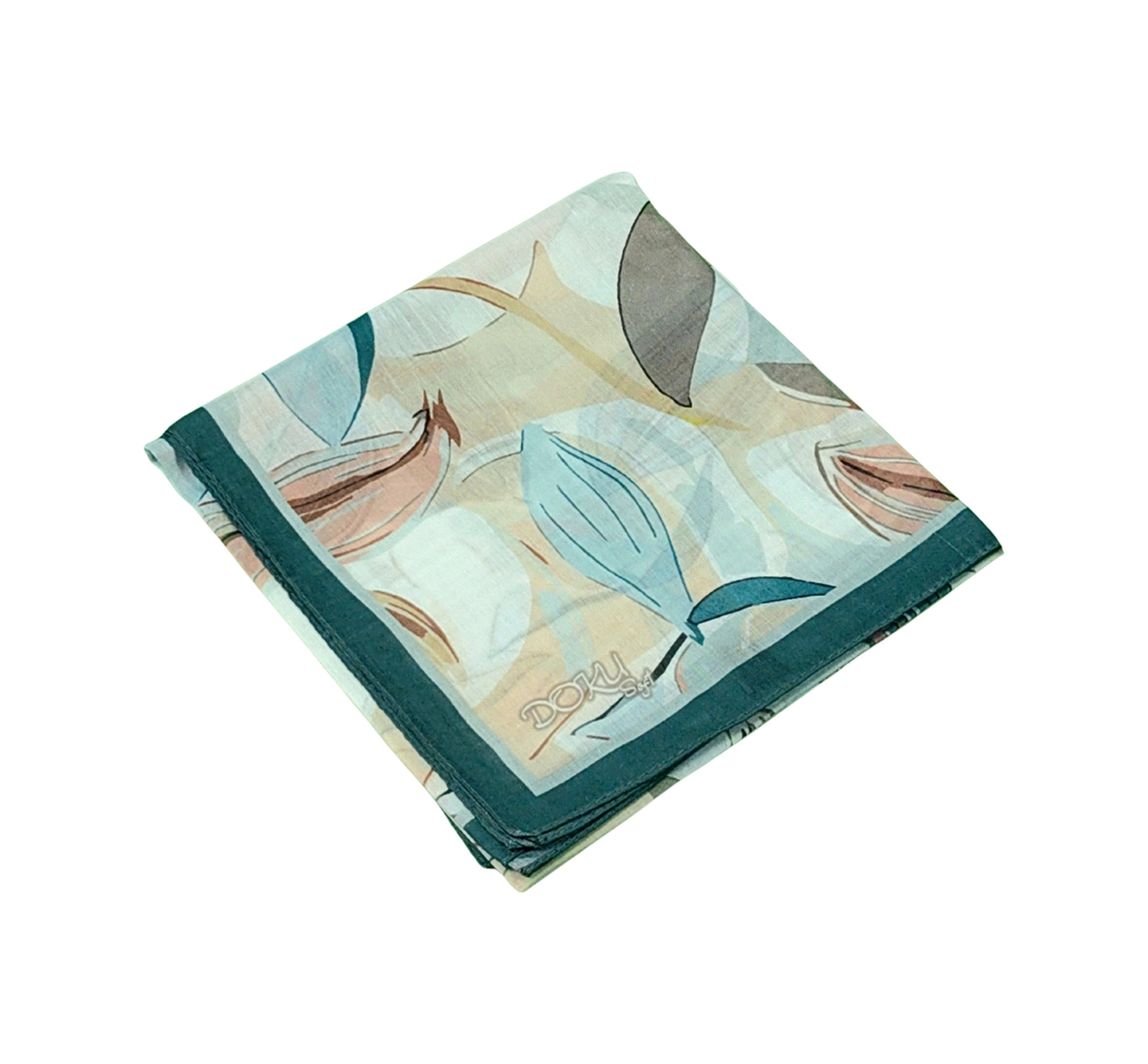 Mim Eşarp Ebruli Soft Pamuklu Çiçek Desenli Eşarp - 95x95 Cm Bej - Zümrüt