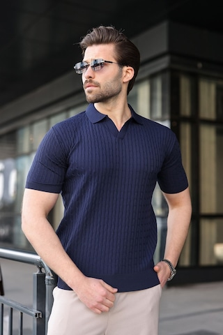 Madmext Lacivert Slim Fit Polo Yaka Triko Erkek Tişört E7472 Lacivert