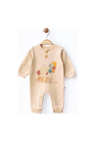 Zekids Bebek Fil Desenli Organik Tulum-15479 Krem