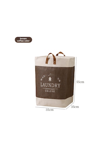 Baskılı Kahverengi Büyük Kapasiteli Kirli Çamaşır Sepeti, Katlanabilir, Kumaş Renkli