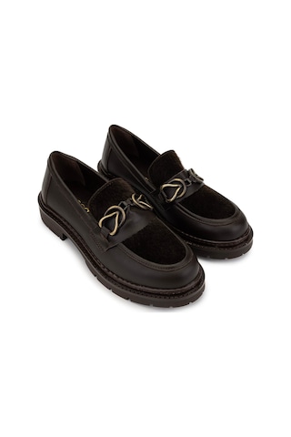 Tamer Tanca Kadın Deri & Tekstil Kahverengi Loafer Ayakkabı 817 9876 Bn Ayk Sk25-26 Khv Dr/tay Prlk Dr Kahverengi