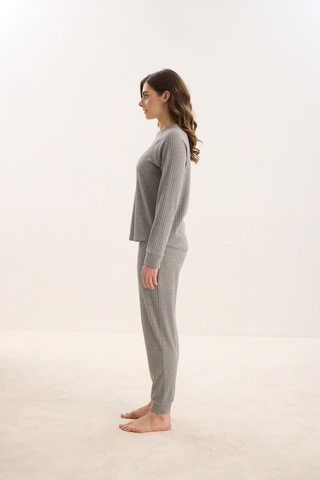 Kadın Uzun Kol Gri Mlelanj Pijama Takım C3t7n0o61 001