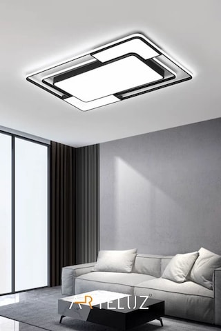 Dikdörtgen Model Modern Plafonyer Avize 90x60 Cm Siyah