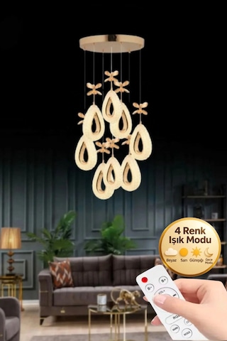 Lumia Lighting Yakamoz Model 2"li Gümüş 3 Renk Modu Ledli Modern Tavana Sıfır Salon Mutfak Çocuk Yatak Odası Led Avize Altın