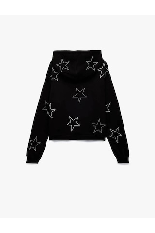 Koton Kapüşonlu Oversize Taşlı Siyah Kadın Sweatshirt 6wal10089ık SiYAH