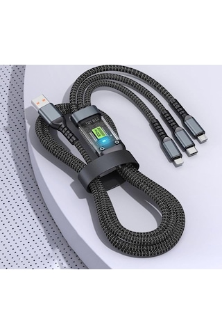 100w 3 Ü 1 Arada Hızlı Şarj Kablosu Type-c + Lightning + Micro Usb Örgü Kablo & 100 W 1.2m For 3 İn 1