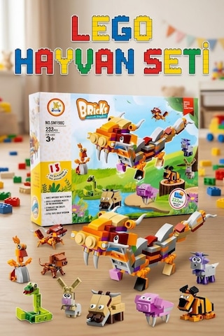 12 İn 1 Dönüşen Hayvanlar Ve Dev Ejderha Yapım Seti - 232 Parça Eğitici Tak-çıkar Blok Oyuncak